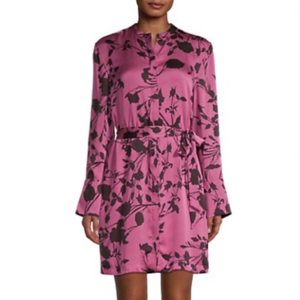 NEW $395 Equipment Roseabelle Floral Button-Down Short Charmeuse L Belted Dress - Picture 4 of 14